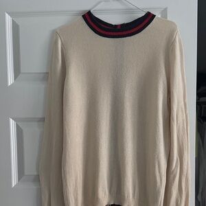 Boden Cream Crewneck Sweater with Navy & Red Trim